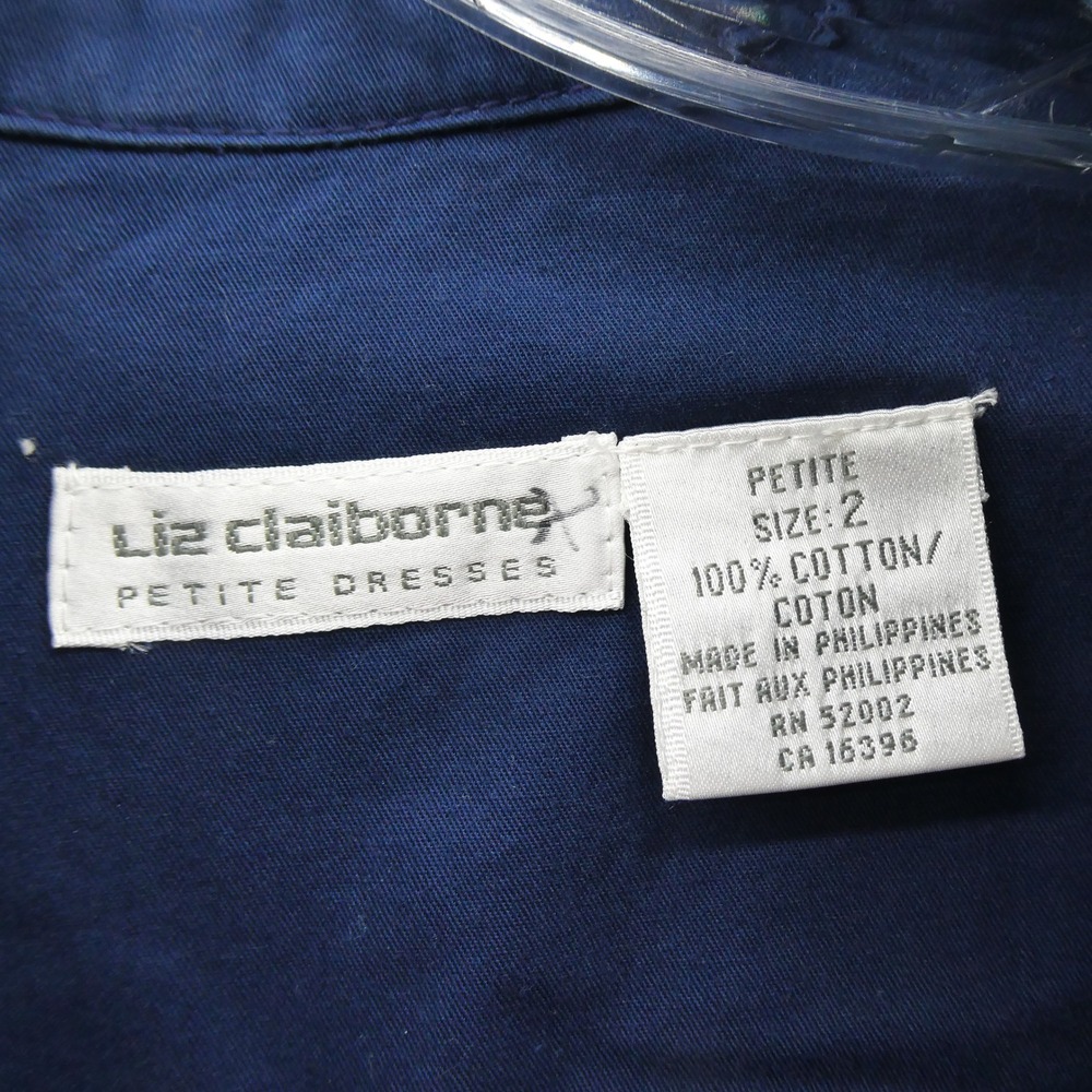 Liz Claiborne Dress Womens Size 2 Petite Vintage 1991 Navy Blue Cotton Button Up - Picture 6 of 11